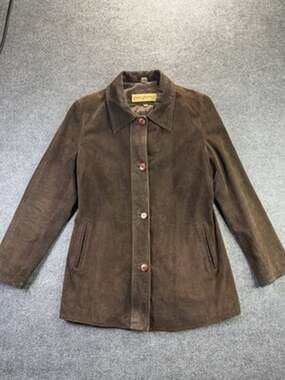 VTG 90s Rem Garson Women’s Brown Suede Leather Jacket Sz L Button Front Pockets